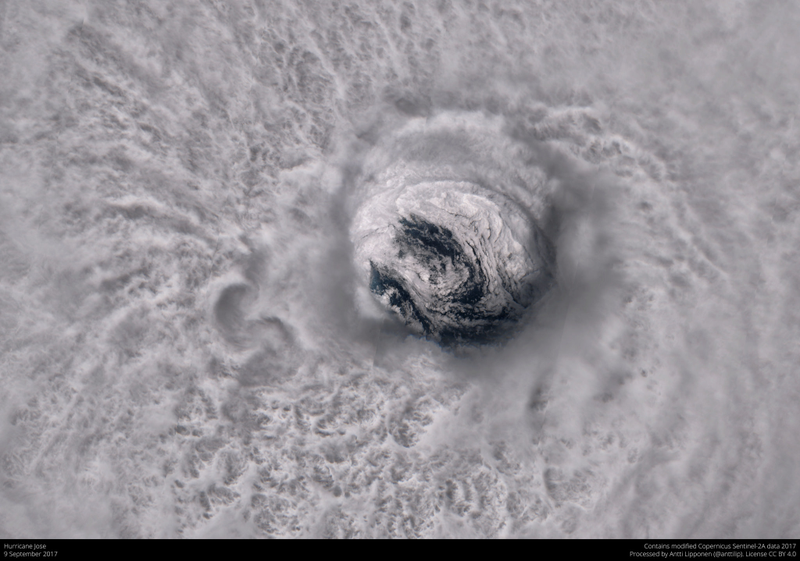 An incredible shot of Irma’s eye as seen from the Sentinel-2A satellite on September 9, 2017. (Image: Antti Lipponen/Flickr)